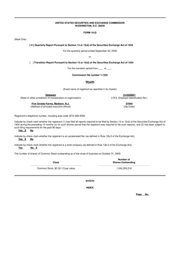 Miniature Wyeth 10-Q Rapport trimestriel  