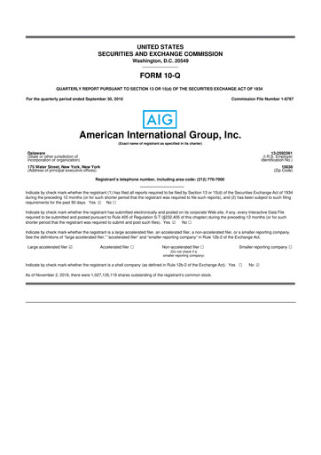 Miniature American International Group 10-Q Rapport trimestriel 2016 
