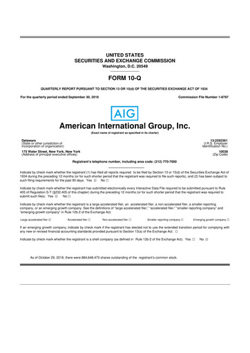 Miniature American International Group 10-Q Rapport trimestriel 2018 