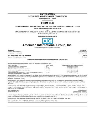 Miniature American International Group 10-Q Rapport trimestriel 2019 
