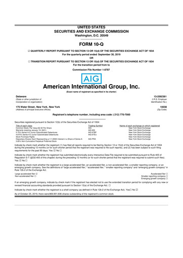 Miniature American International Group 10-Q Rapport trimestriel 2019 