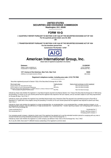 Miniature American International Group 10-Q Rapport trimestriel 2023 