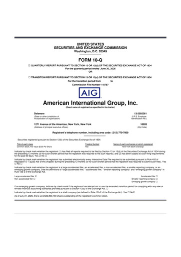 Thumbnail American International Group 10-Q Quarterly Report FY2026 
