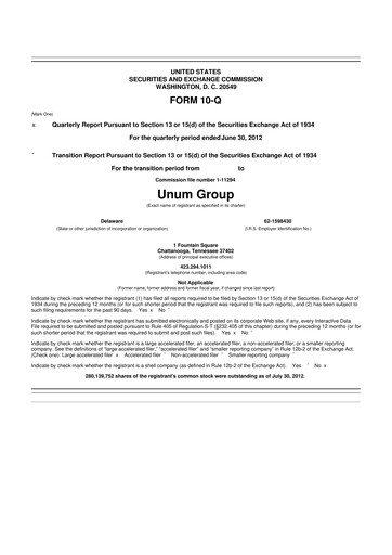 Miniature Unum 10-Q Rapport trimestriel 2012 