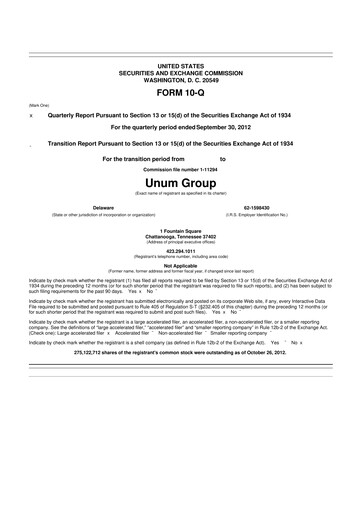 Miniature Unum 10-Q Rapport trimestriel 2012 