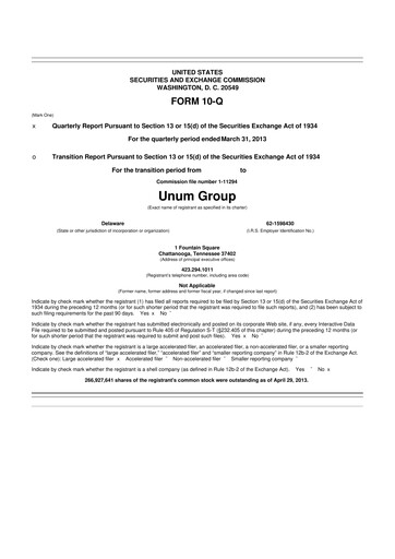 Miniature Unum 10-Q Rapport trimestriel 2013 