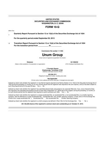 Miniature Unum 10-Q Rapport trimestriel 2013 