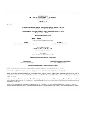 Thumbnail Unum 10-K Annual Report 2013