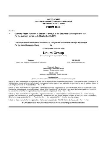 Miniature Unum 10-Q Rapport trimestriel 2014 