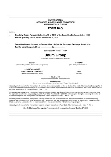 Miniature Unum 10-Q Rapport trimestriel 2015 