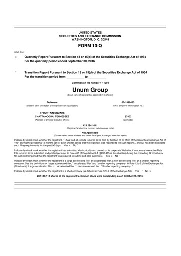 Miniature Unum 10-Q Rapport trimestriel 2016 