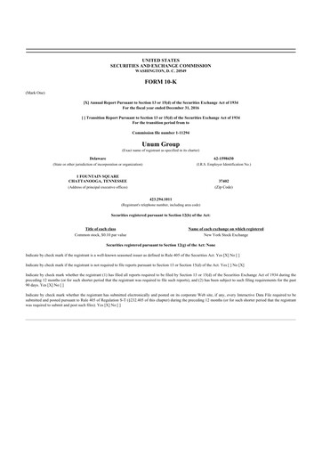 Thumbnail Unum 10-K Annual Report 2016