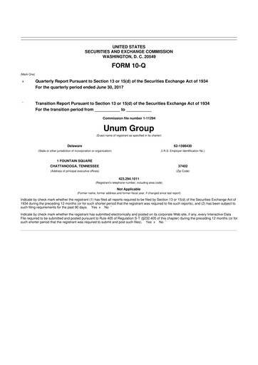 Miniature Unum 10-Q Rapport trimestriel 2017 