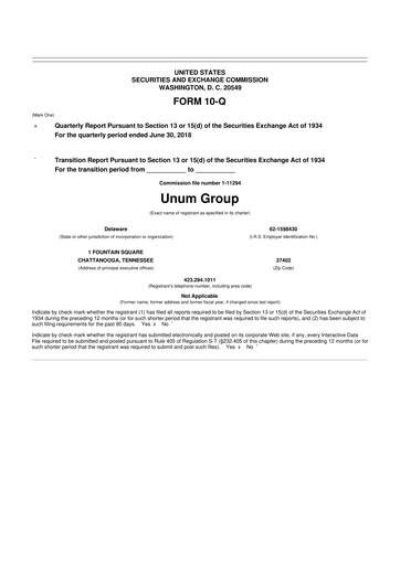 Miniature Unum 10-Q Rapport trimestriel 2018 