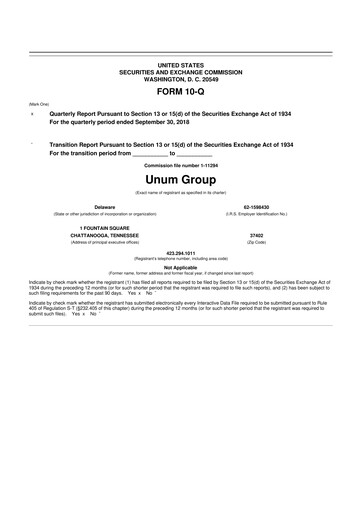 Miniature Unum 10-Q Rapport trimestriel 2018 