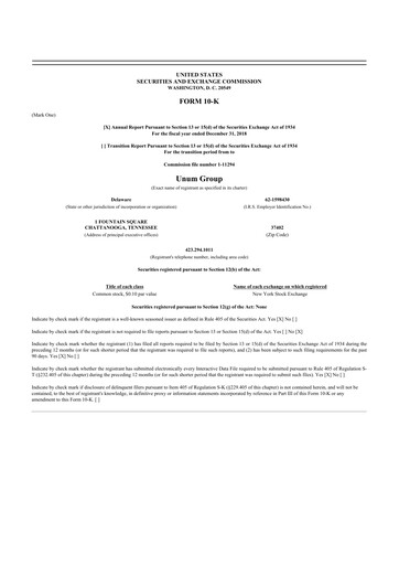 Thumbnail Unum 10-K Annual Report 2018