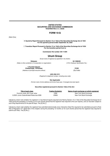Miniature Unum 10-Q Rapport trimestriel 2020 