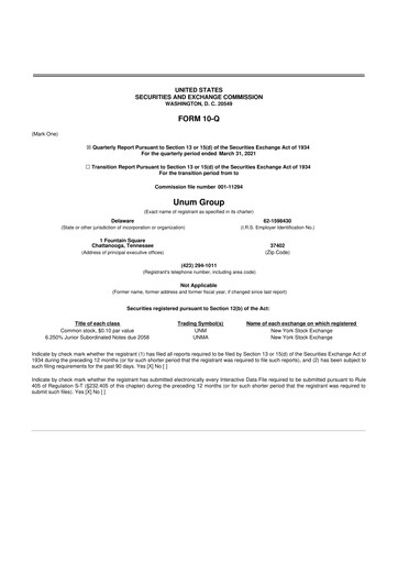 Miniature Unum 10-Q Rapport trimestriel 2021 