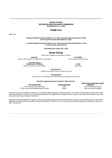 Miniature Unum 10-Q Rapport trimestriel 2022 