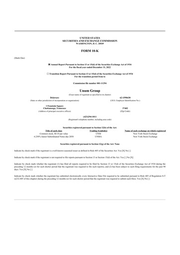 Thumbnail Unum 10-K Annual Report 2022