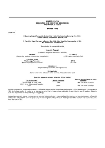 Thumbnail Unum 10-Q Quarterly Report FY 
