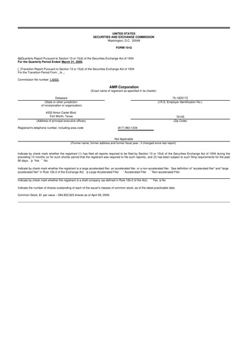 Thumbnail American Airlines 10-Q Quarterly Report FY 