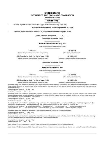 Thumbnail American Airlines 10-Q Quarterly Report FY 