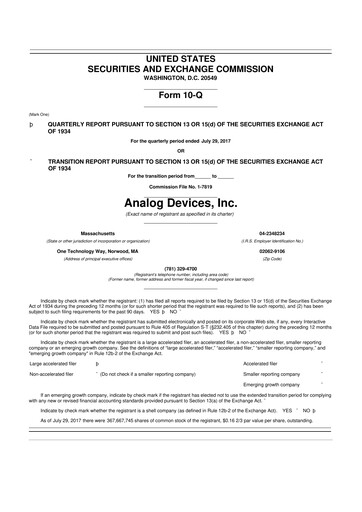 Miniature Analog Devices 10-Q Rapport trimestriel 2017 