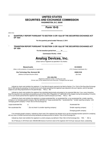 Miniature Analog Devices 10-Q Rapport trimestriel 2018 