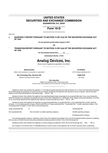 Miniature Analog Devices 10-Q Rapport trimestriel 2018 