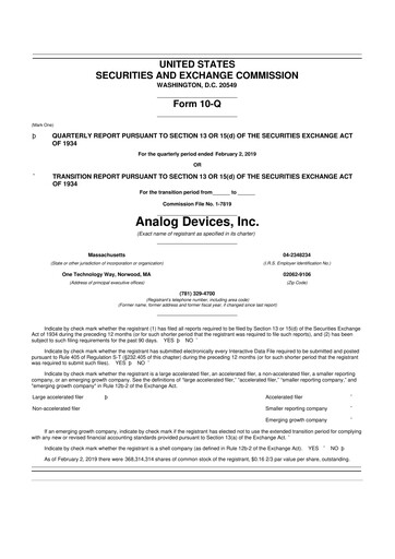Miniature Analog Devices 10-Q Rapport trimestriel 2019 