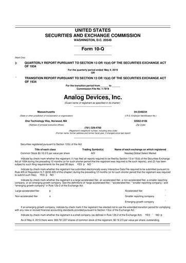 Miniature Analog Devices 10-Q Rapport trimestriel 2019 