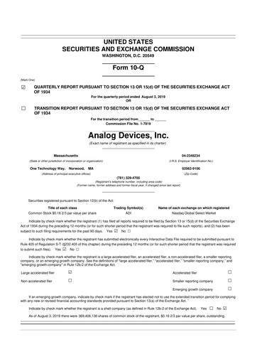 Miniature Analog Devices 10-Q Rapport trimestriel 2019 