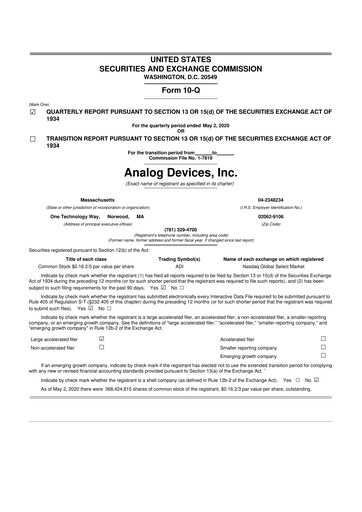 Miniature Analog Devices 10-Q Rapport trimestriel 2020 