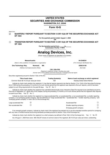Miniature Analog Devices 10-Q Rapport trimestriel 2020 