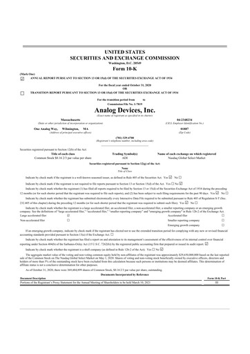 Thumbnail Analog Devices 10-K Annual Report 2020