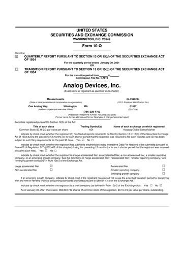 Miniature Analog Devices 10-Q Rapport trimestriel 2021 