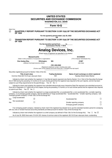 Miniature Analog Devices 10-Q Rapport trimestriel 2022 