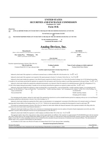 Thumbnail Analog Devices 10-K Annual Report 2023