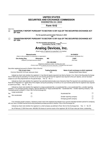 Miniature Analog Devices 10-Q Rapport trimestriel 2024 
