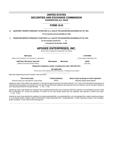 Thumbnail Apogee Enterprises 10-Q Quarterly Report FY2021 