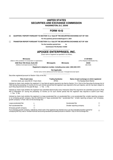 Thumbnail Apogee Enterprises 10-Q Quarterly Report FY2025 
