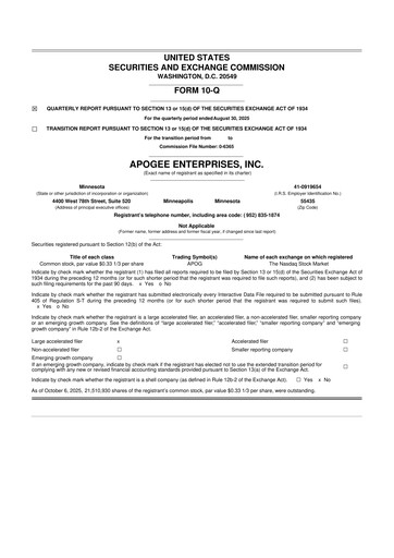 Thumbnail Apogee Enterprises 10-Q Quarterly Report FY2026 