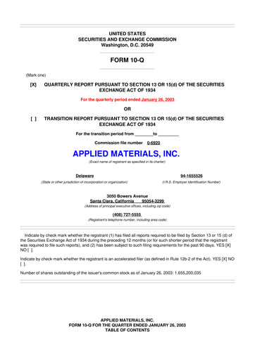 Thumbnail Applied Materials 10-Q Quarterly Report FY 