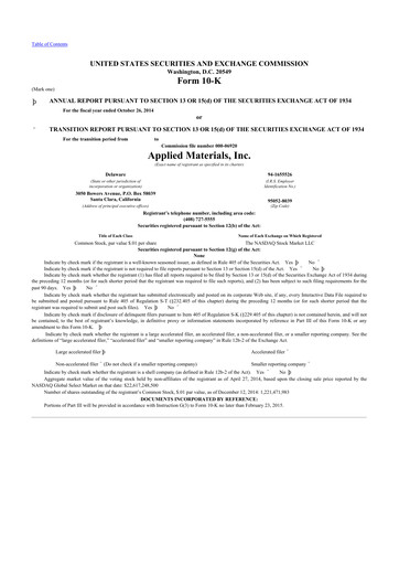 Thumbnail Applied Materials 10-K Annual Report 2014