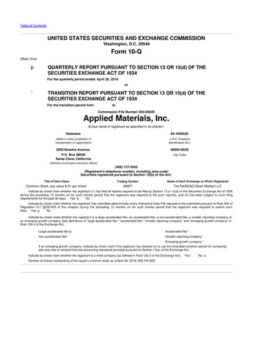 Thumbnail Applied Materials 10-Q Quarterly Report FY2019 