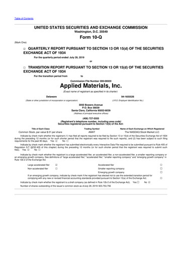 Thumbnail Applied Materials 10-Q Quarterly Report FY2019 