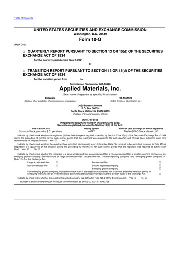 Thumbnail Applied Materials 10-Q Quarterly Report FY2021 