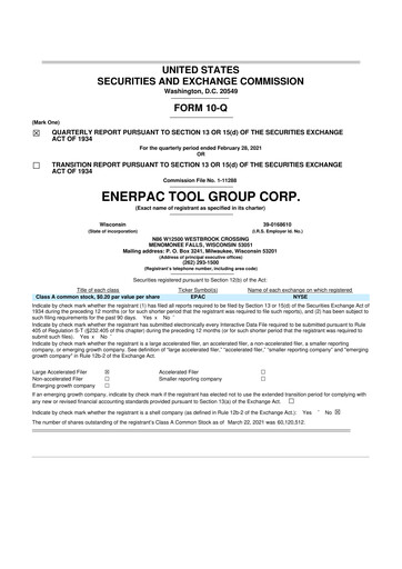 Thumbnail Enerpac Tool Group
 10-Q Quarterly Report FY2021 