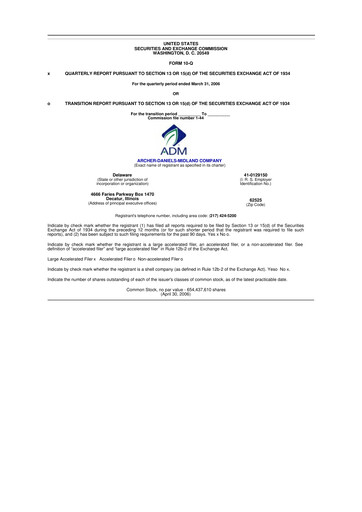Thumbnail Archer Daniels Midland (ADM)
 10-Q Quarterly Report FY 